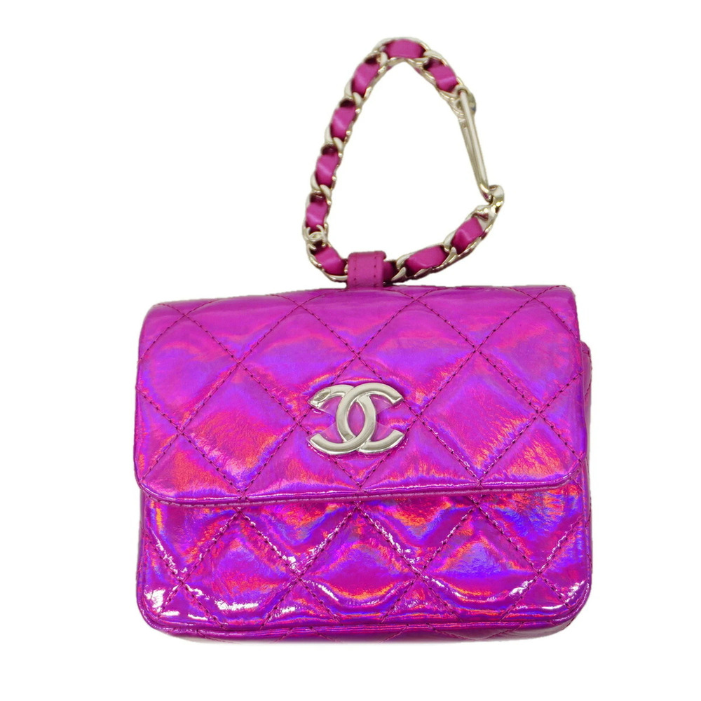 Chanel Keychain/Charm, Matelassé Patent Leather, Aurora Pink, Women's, OP024348